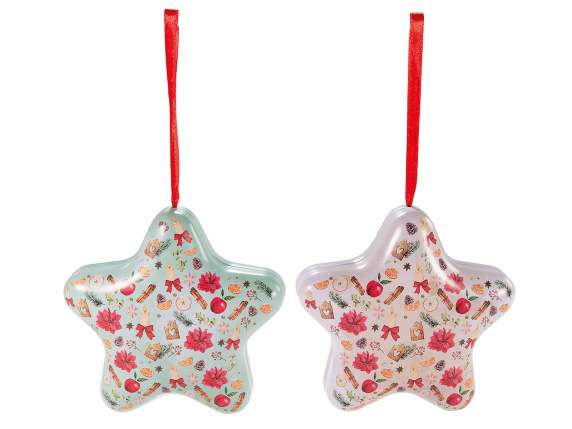 Star-shaped metal box with decorations, with Christmas pack