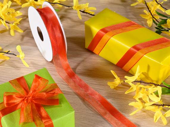 25mm Orange Satin and Organza Ribbon