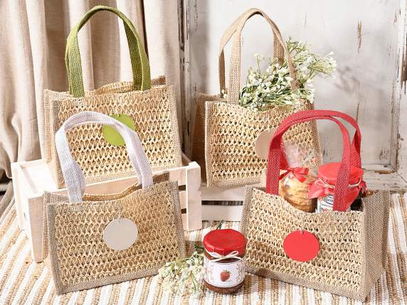 Woven paper bag, with handles and decoration
