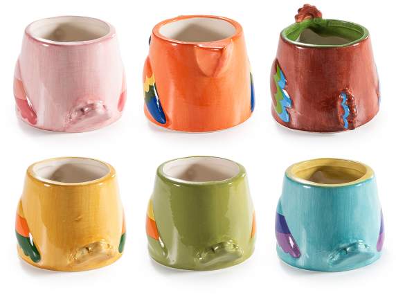 Glossy colored ceramic vase with parrot face