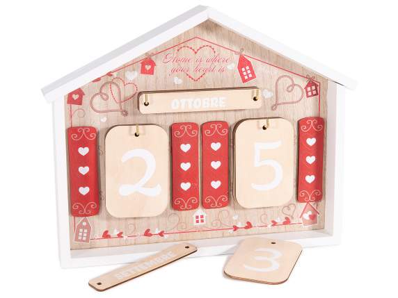 Perpetual wooden calendar with family decorations