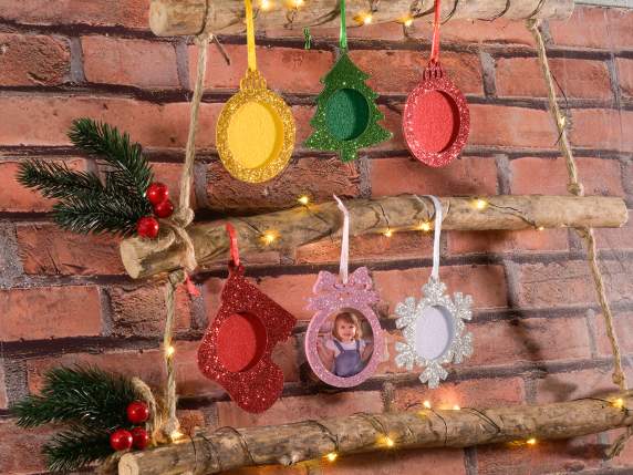 Glitter Christmas photo holder decoration to hang