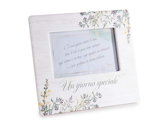 Ceramic photo frame to stand with writing and flowers
