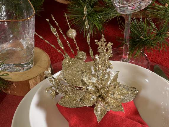 Christmas star twig and berries with glitter and filaments