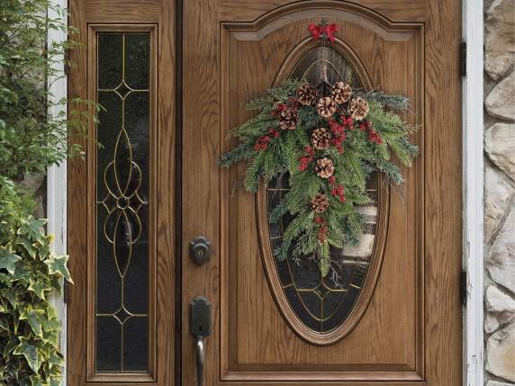 Pine Branch Wreath with Pine Cones and Red Berries to Hang