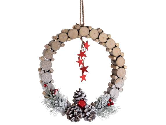 Wooden log garland with hanging decorations