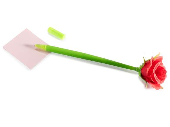 Ballpoint pen with fabric rose and flexible stem