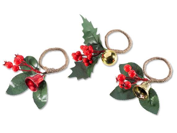 Mini garland napkin ring and package seal with berries