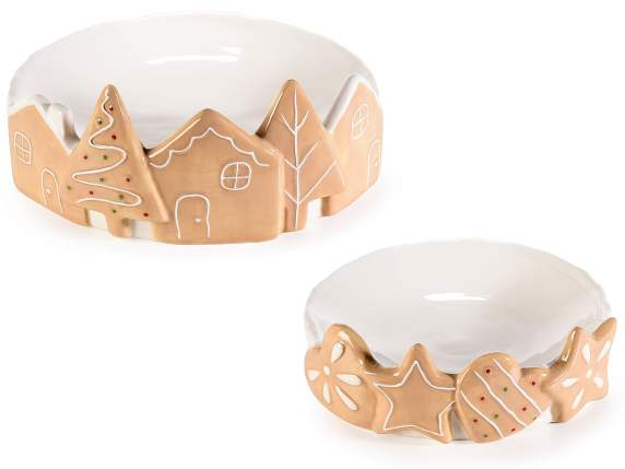 Set of 2 ceramic food plates with embossed landscape