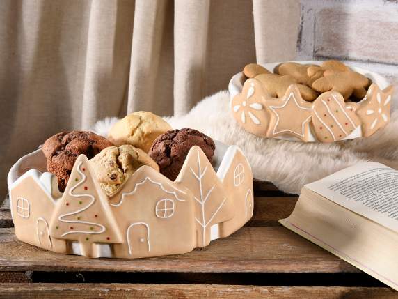 Set of 2 ceramic food plates with embossed landscape