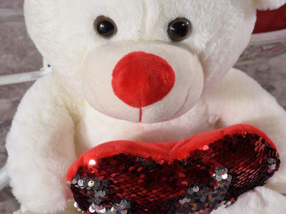 Plush teddy bear w - heart and reversible sequin paws