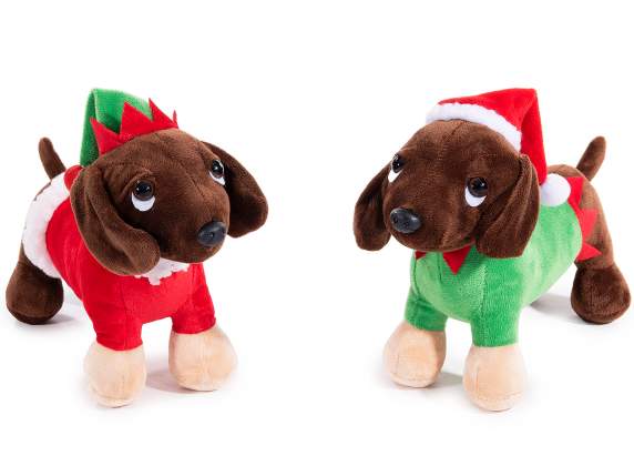 Dachshund Plush Dog with Christmas Sweater and Hat