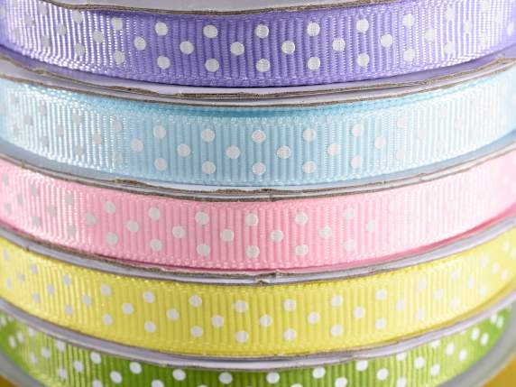 Grosgrain ribbon with white polka dots