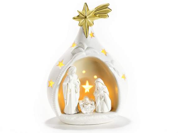 Crib in white porcelain with golden details and LED lights