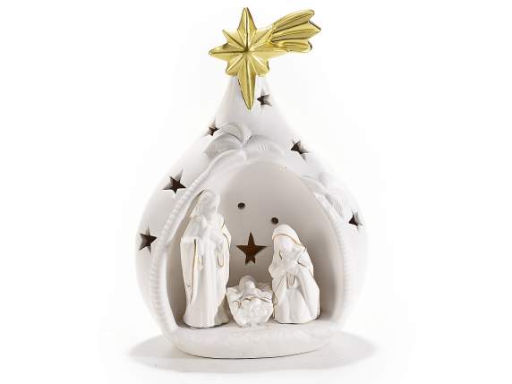 Crib in white porcelain with golden details and LED lights