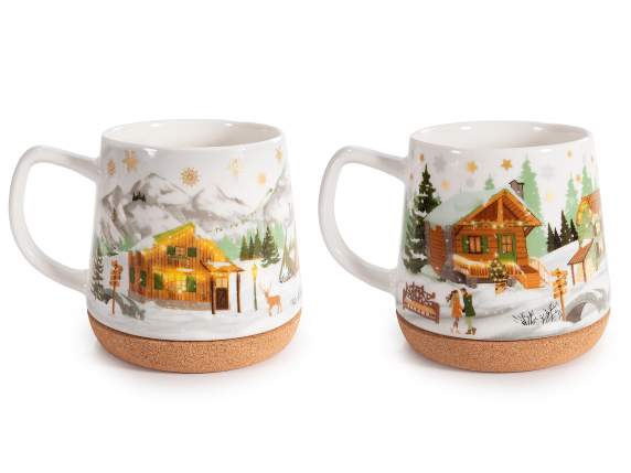 500ml porcelain Christmas mug with cork base