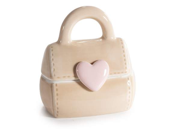 Porcelain handbag-shaped box with embossed heart