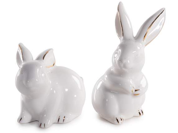Glossy porcelain bunny with shiny gold-like details