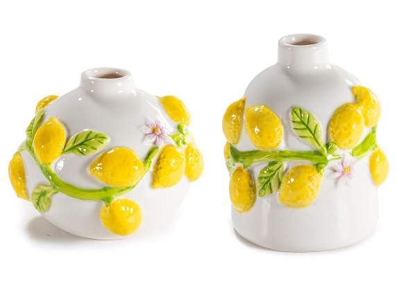 Porcelain vase with embossed lemon decorations