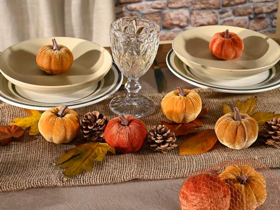 Pack of 8 Artificial Velvet Pumpkins in Mesh Bag