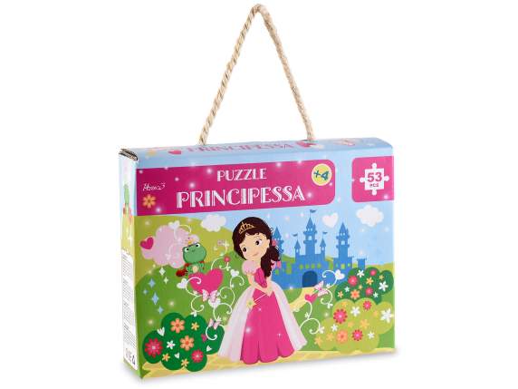 Puzzle 53 cardboard tiles with case, box and handle