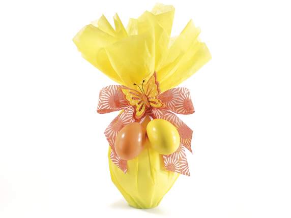 Display of 12 colored eggs with ribbon to hang