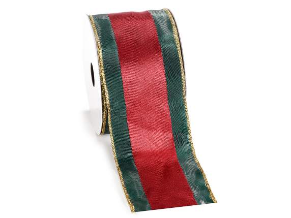 Green and red Christmas ribbon with moldable golden edges