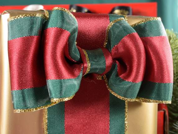 Green and red Christmas ribbon with moldable golden edges