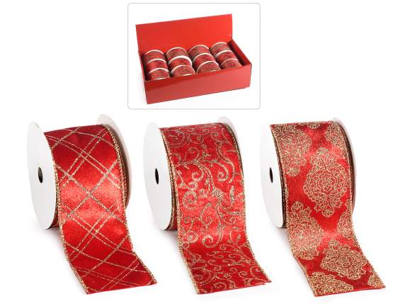 Display of 12 velvet-effect ribbons with mouldable edge