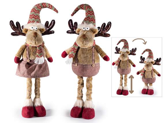 Faux Fur Reindeer with Knit Scarf and Extendable Legs
