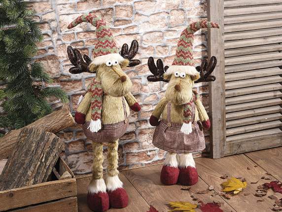 Faux Fur Reindeer with Knit Scarf and Extendable Legs
