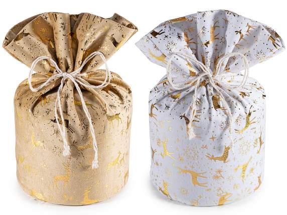 Velvet panettone bag with gold reindeer print