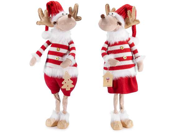 Fabric reindeer with gold details and faux fur clothes