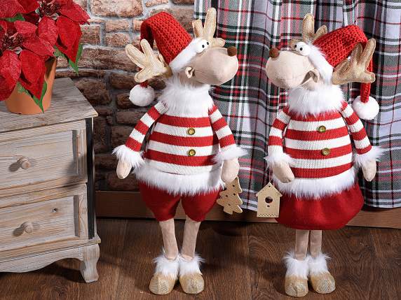 Fabric reindeer with gold details and faux fur clothes