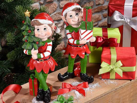 Colored resin elf with gift packages to place