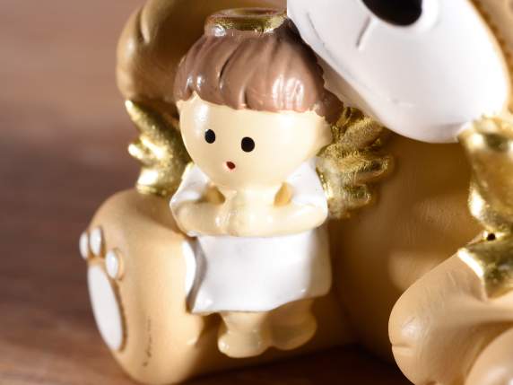 Resin teddy bear with little angel and bow