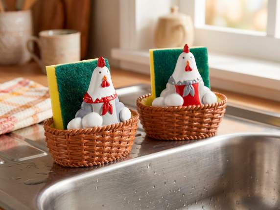 Colored resin hen sponge holder with sponge