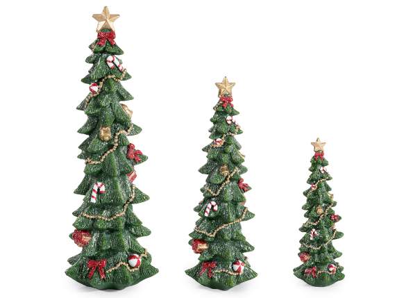 Set of 3 Christmas trees in resin with frosted effect