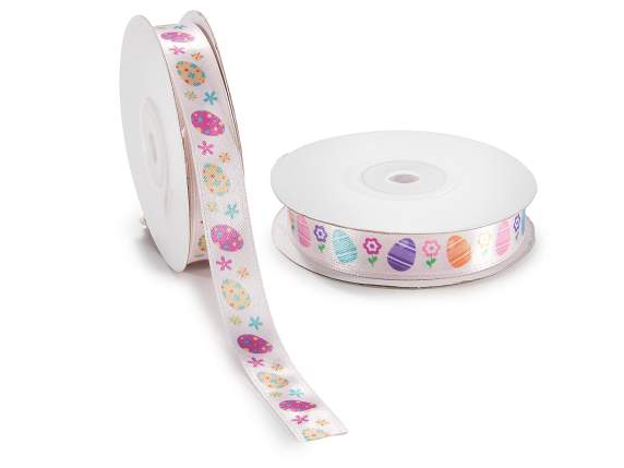 15mm satin ribbon with Easter egg print