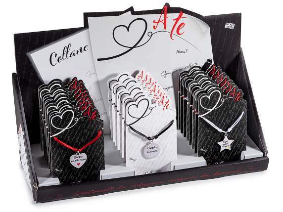 Rope necklace with engraved and enameled metal charm