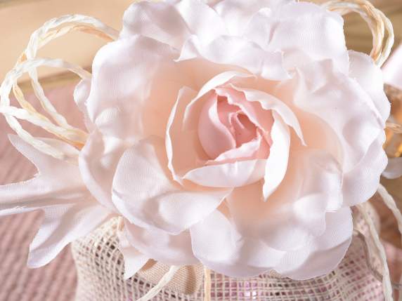 Artificial fabric rose with rope bow
