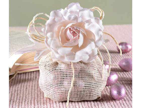 Artificial fabric rose with rope bow
