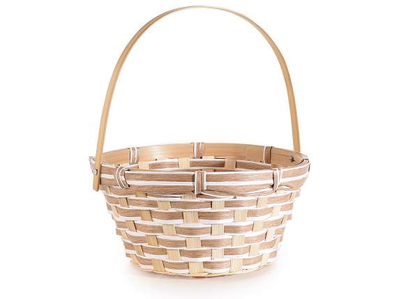 Round basket with natural bamboo handle