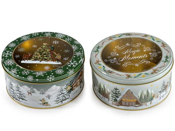 Round metal food box with transparent lid