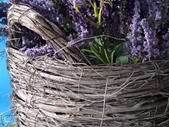 Set of 3 wooden baskets with handles and internal lining