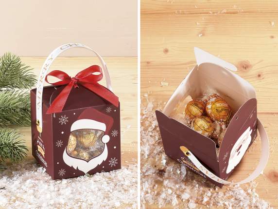 Merry Christmas paper box with window, bow and handle