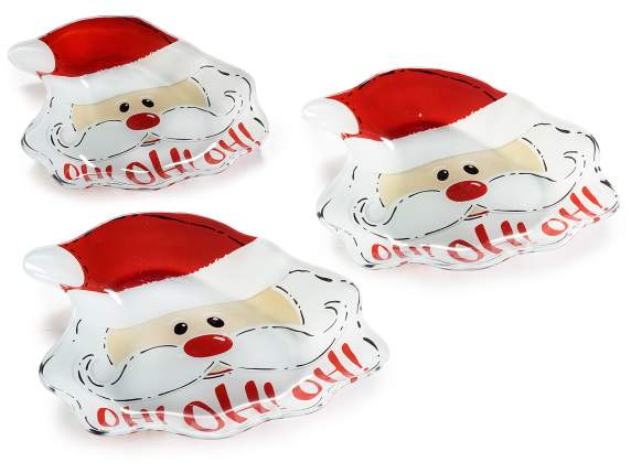 Set of 3 glass plates in the shape of Santa Claus