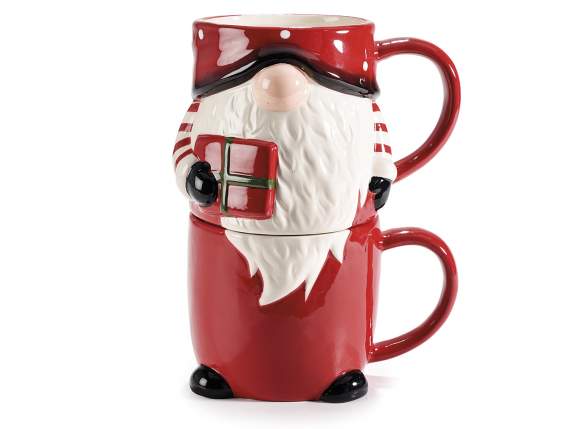 Set of 2 Santa Claus stackable cups in colored ceramic