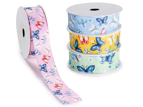 25mm satin ribbon with butterfly print