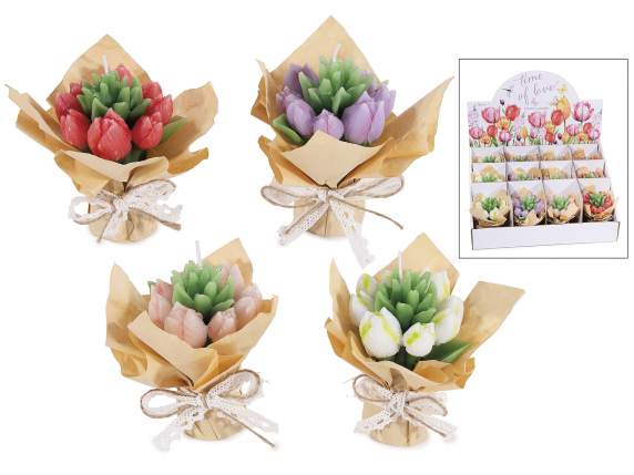 Tulip Bouquet Candle with Paper and Ribbon